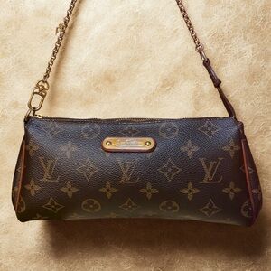 Louis Vuitton Pochette Eva Monogram Coated Canvas Leather Trim Chain Strap w/COA